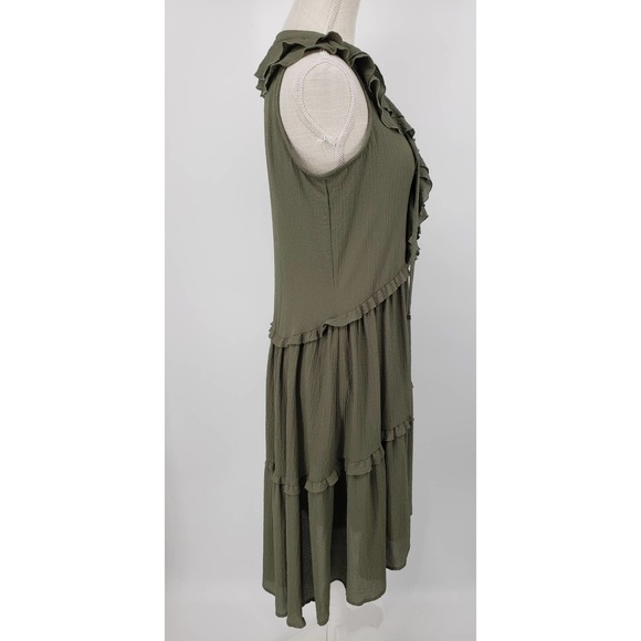 3/$25 Cupio High Low Dress S Ruffle Trim Lace Up V Neck A Line Green NWT - Picture 3 of 13